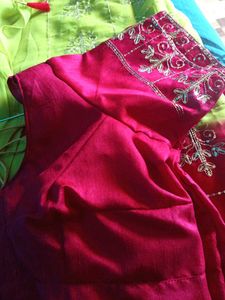 Green pink saree with blouse 44 inch Android