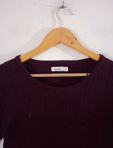 Burgundy Ribbed Knit Top