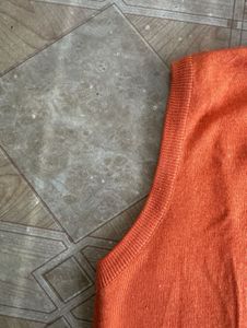 Orange Knit Sleeveless Floral Sweater