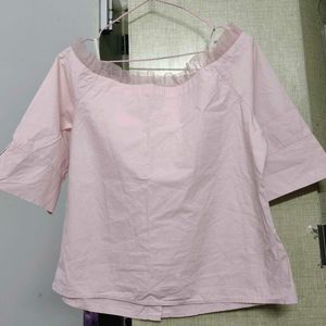 Light Pink Off-Shoulder Button-Down Top