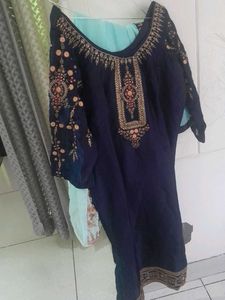 Ethnic Set OfBlue SWith Firoji Shraara And Duppat
