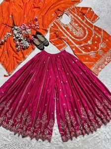 Orange &amp; Pink Embroidered Suit