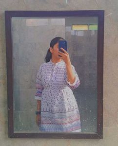 White Printed Kurti Top With Ties