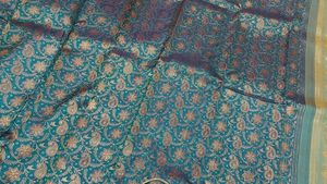 Green &amp; Gold Saree With Stitched Blouse