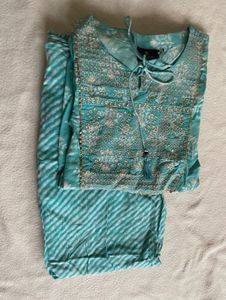 Aqua Embroidered Kurta Set