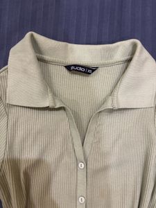 Ribbed Button-Down Top