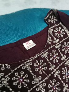 Embroidered Brown Kurti Dress