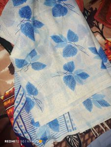 White &amp; Blue Floral Saree