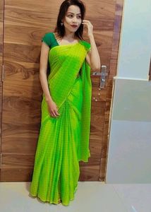 Lime Green Checkered Saree