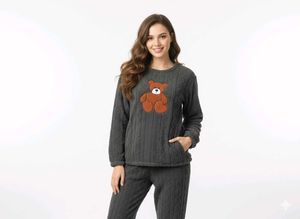 winter warm Cute Bear Print Lounge Set