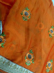 Orange Embroidered Saree