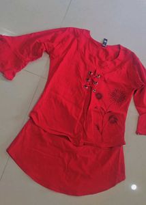 Stylish Red Top with Bell Sleeves