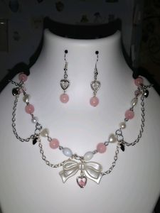 coquette pink necklace With Earrings 💓🎀