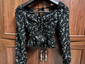 Floral Print Tie Front Top