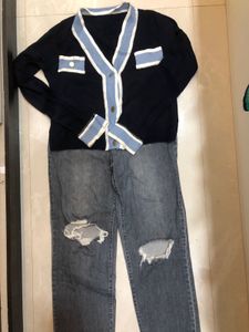Blue denim top and jeans