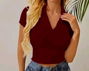maroon cropped top ribbed