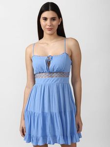 Forever 21 Blue Rayon Solid Fit & Flare Dress