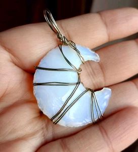 Moonstone Wire Wrapped Crescent Pendant