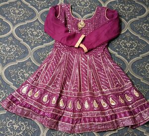 Elegant Purple Embroidered Garara With  Crop Top