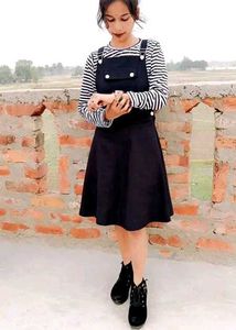 Black Jumper Dress with Striped Top