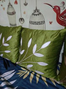 Green Leaf Embroidered Throw Pillow Set