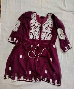 Purple Embroidered Short Kurta