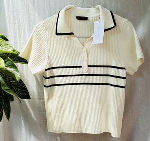Striped Knit Polo Top