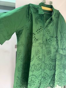 Green Embroidered Button-Down Shirt