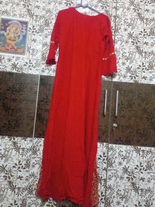 Elegant Red Embroidered  gold embroidery gown