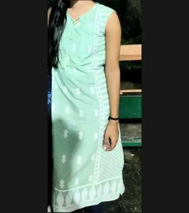 Sleeveless Light Green Kurti For Women 💚