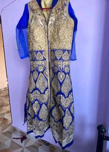 Elegant Blue &amp; Gold Frock Set