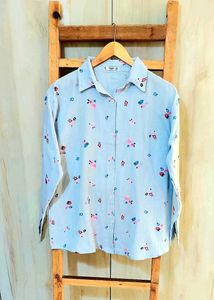 Light Blue Printed Cotton Shirt Size-42