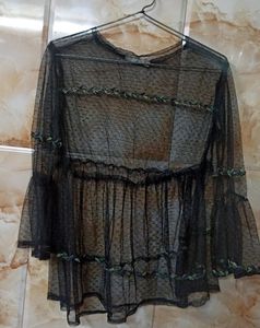 Black Mesh Peplum Lop