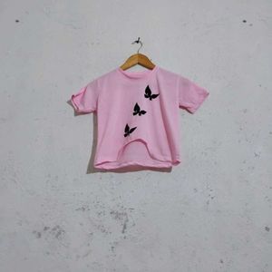 Pink Butterfly Girl&#39;s Top
