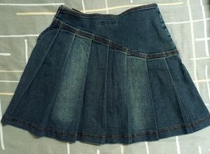 Denim Pleated Mini Skirt with Buckle Detail