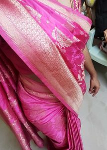 Pink &amp; Gold Banarasi Silk Saree