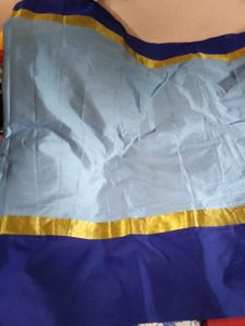 Brand New Cyan+With+Blue Border Cotton Silk Sare
