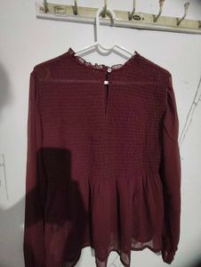 Burgundy Sheer Long Sleeve Top