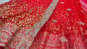 Red Heavy Embroidery Sequence Work Lehenga Choli.