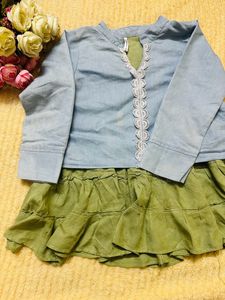 Blue, green colour skirt, stylish top