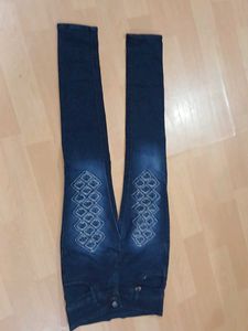Embroidered Dark Wash Denim Jeans
