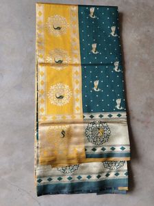 New  Green &amp; Gold Saree With Blouse Pc