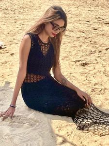 Black Crochet Knit Long Dress(inner’s Not Availabl