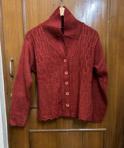 Rust Knitted Button-Down Cardigan