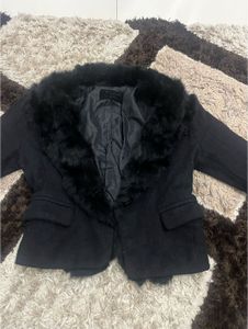 Black Faux Fur crop blazer