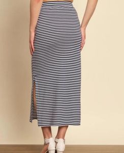 Striped Slit Midi Skirt