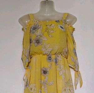 Sequin Hearts Girls Yellow Floral Cold Shoulder Dr