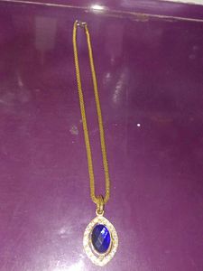 Gold Tone Blue Stone Pendant