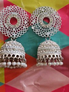 Silver Jhumka Earrings,multicolor Pecock Earring