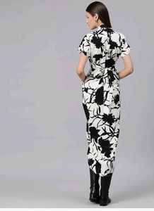 Cottinfab Floral Print Crepe Shirt Midi Dress